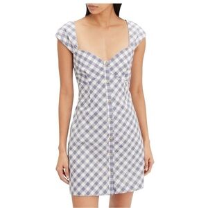 Saylor Hadleigh Light Blue Gingham Mini Sweetheart Neckline Womens Size S